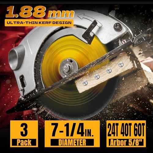 7 1/4¡° Circular Saw Blade, 24T&40T&60T ATB Circular Saw Blade Fine Finish, 5/8" Arbor, TCT, Anti-Vibration, Teflon Anti-Stick, Miter Saws Blades for Wood, MDF, OSB, Laminated, Plywood (3Pack)