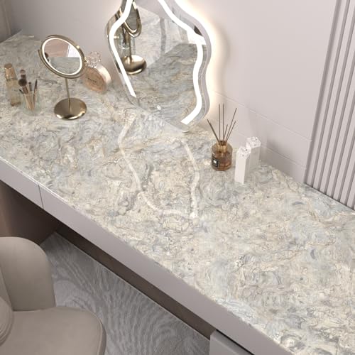 VaryPaper Grey Beige Marble Contact Paper for Countertops Waterproof Kitchen Countertop Peel and Stick Marble Wallpaper Removable Self Adhesive Granite Vinyl Wrap for Desk Cabinets Table 15.7''x78.7''