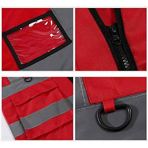 5 Pack Reflective Safety Vest for Women, Men High Visibility Reflective Vest with 5 Pockets Neon Red