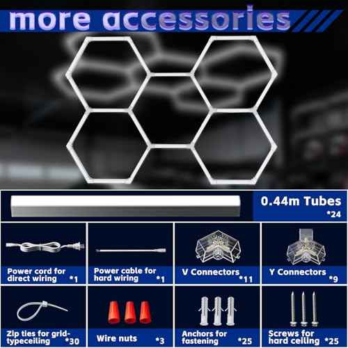 Hexagon Lights Garage LED System 5 Grid, 168W 20160LM Super Bright Hexagon Garage Lights for Workshop, Car Detailing, Basement, Warehouse, Gym ? Easy Install Honeycomb Design