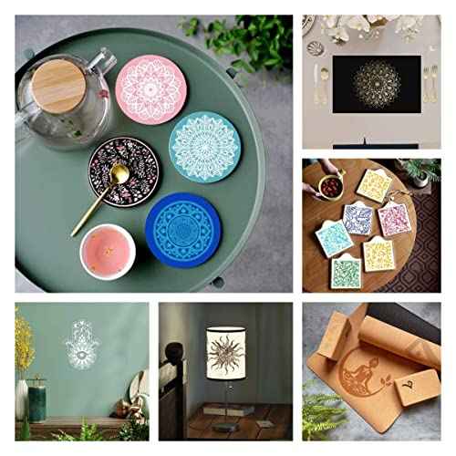 Flowers Self-Adhesive Silk Screen Printing Stencils,Evil Eyes Flowers Reusable Screen Stencil for Crafts Bohemian Style Screen Printing Mesh Stencils Painting on Wood,T-Shirt,Tablecloth,Table,Wall