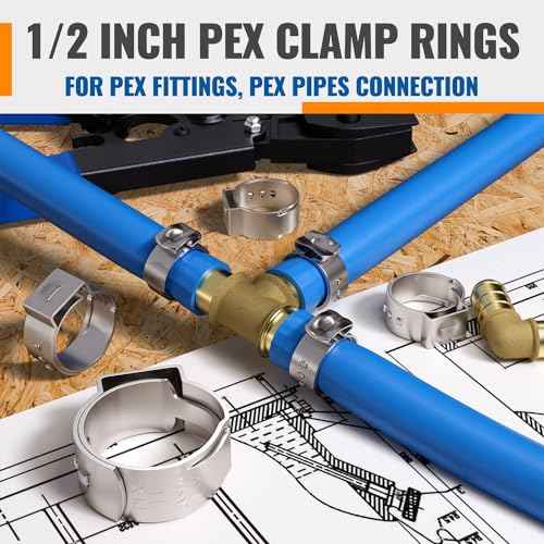 (60 Pack) SUNGATOR 1/2 Inch Pex Crimp Rings, Stainless Steel 1/2" Cinch Clamp Ring, Pex Clips for Tubing Pipes Connection, Single Ear Hose Clamp for Plumbers & DIY Users