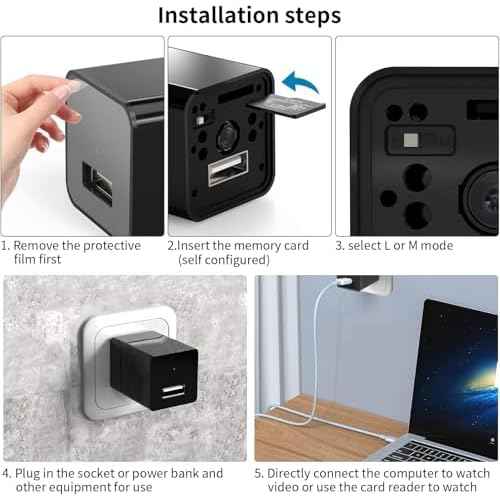 Charger Camera - 1080P Small Camera with Motion Detection - Nanny Cam for Home Indoor Security - 64GB Micro SD Card Included-No WiFi