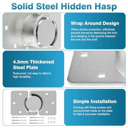 IRONWALLS Hidden Shackle Padlock with Key, 2.87¡±/73mm Steel Heavy Duty Door Lock Keyed Alike with Locking Hasp, 80mm Screws, Fits for Trailers, Trucks, Vehicles, Garage, Shipping Container