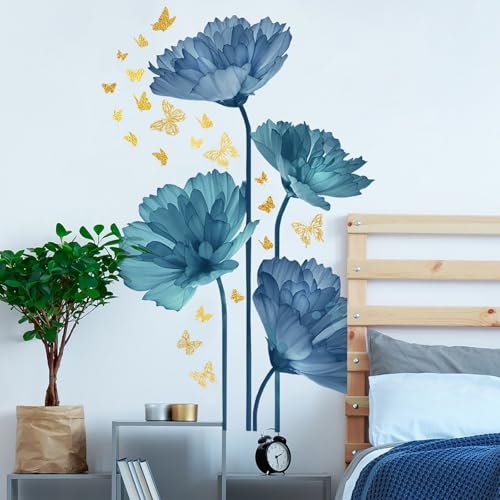 Flower Wall Decals Peel and Stick DIY Floral Wall Decals Removable Flower Wall Stickers Murals Vinyl Butterfly Walls Decal for Girls Bedroom Living Room Bathroom Walls Art Decor