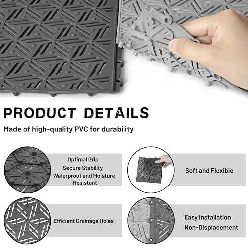 12Pcs Interocking Drainage Floor Tiles 11.8" x 11.8", Modular Interlocking Cushion with Drain Holes, Non Slip Waterproof PVC Drainage Mat for Bathroom, Pool, Shower, Patio, Balcony, Yard