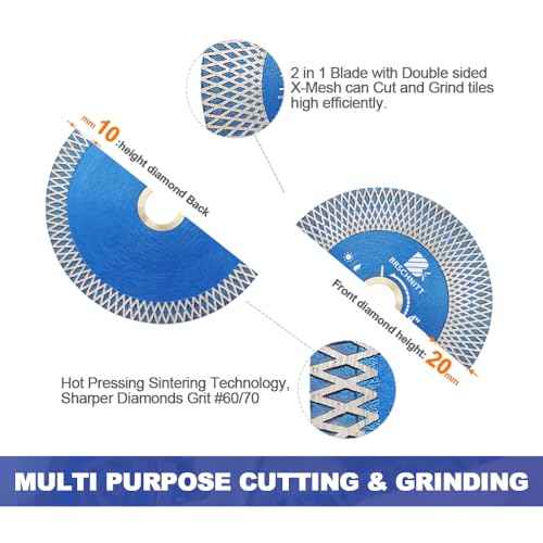 Diamond Porcelain Tile Saw Blade - BRSCHNITT 2pcs 4.5" Super Thin Diamond Cutting Grinding Disc with X Teeth Arbor 7/8¡°-5/8¡° for Ceramic Tiles,Granite,Marble Angle Grinder Circle Saw Blade
