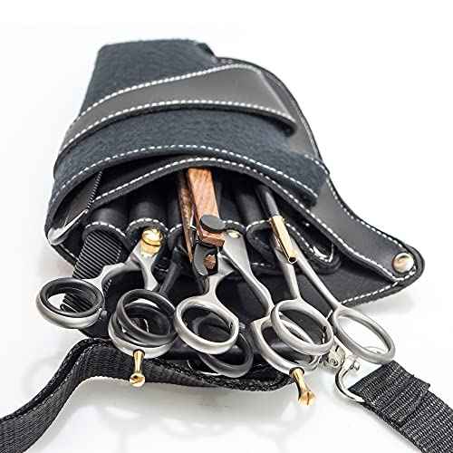 IKAS Scissor Holster - Multi Color PU Leather Shear Holder for Hairdressers, Barbers & Pet Groomers - Waist/Shoulder Belt Shear Holder