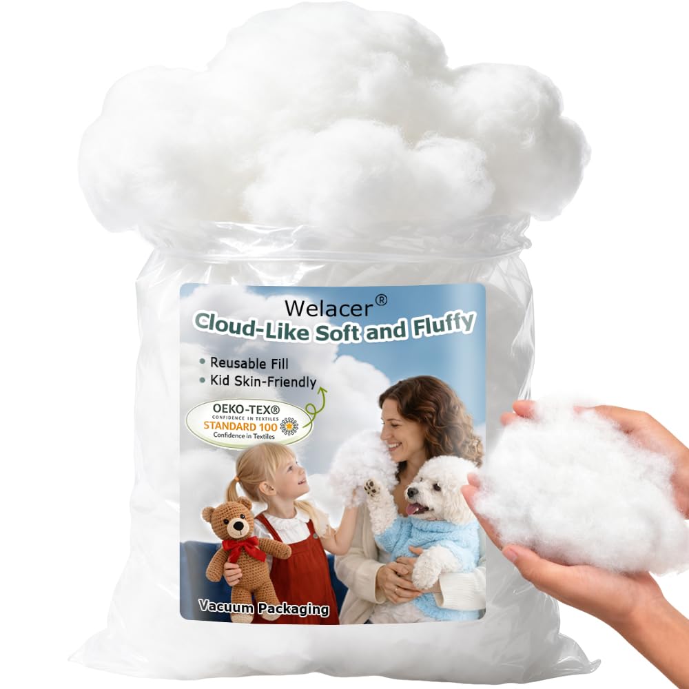 Welacer Polyfill Stuffing, Fluffy Pillow Stuffing for Stuffed Animals, DIY Plush Toys, Cushions, Cloud Decorations, Premium Original White Polyester Filling for Crochet Crafts,5lb/80oz