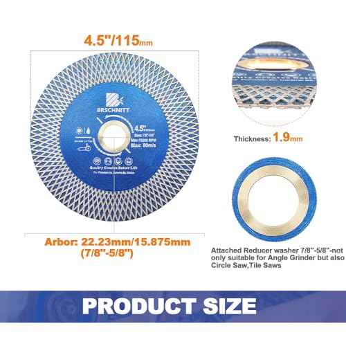 Diamond Porcelain Tile Saw Blade - BRSCHNITT 2pcs 4.5" Super Thin Diamond Cutting Grinding Disc with X Teeth Arbor 7/8¡°-5/8¡° for Ceramic Tiles,Granite,Marble Angle Grinder Circle Saw Blade