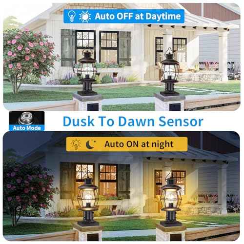 Dusk to Dawn Outdoor Post Lights with Pier Mount Base,16.8¡° Waterproof Lamp Post Light Fixture Hardwired 120V,Oil Rubbed Bronze Post Lighting for Driveway, Yard, Pathway, Garden, Patio