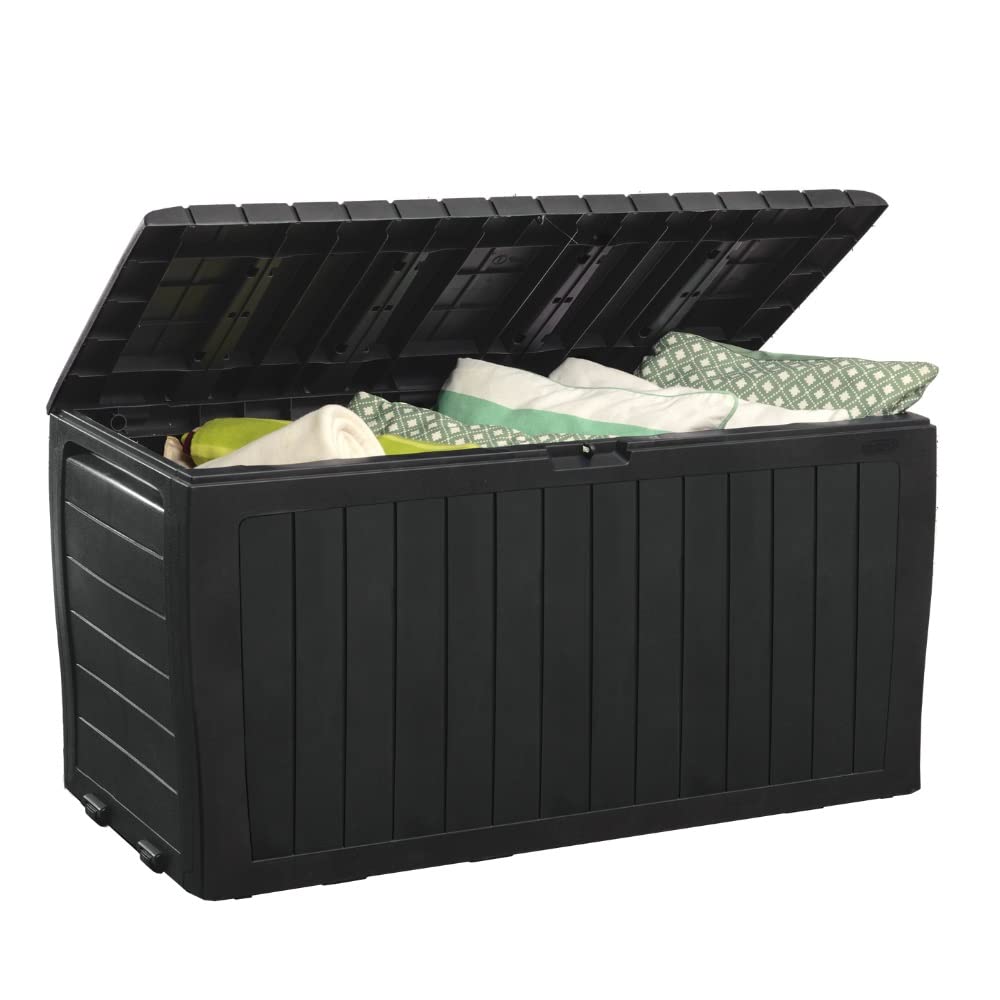 Keter Marvel Plus 71 Gallon Resin Deck Box-Organization and Storage for Patio Storage Box Outdoor Cushions, Throw Pillows, Garden Tools and Pool Accessories, Dark Grey