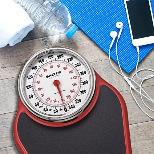 Salter Pro-Helix Professional Oversized Bathroom Scale with Black/Red Powder-Coated Steel Coated Base, Anti-Slip Bath Mat, 400 LB Capacity, Analog Scale, 18.25 x 13.0 Inch, Black/Red