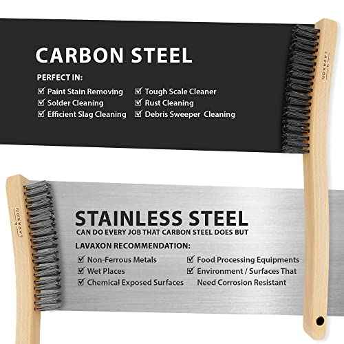 Wire Brush Set-Heavy Duty Stainless & Carbon Steel Bristles with Wood Handle Grip for Rust, Wielding Slag, Dirt & Paint Scrubbing with Deep Cleaning ? 14 Inches (Pack of 2)