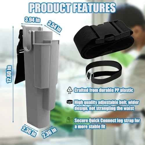 Window Cleaning Holster with Belt, Removable Side Bucket, Detachable Squeegee Holder Tool, Carry Multiple Tools on Waist, Ideal Cleaners Kit