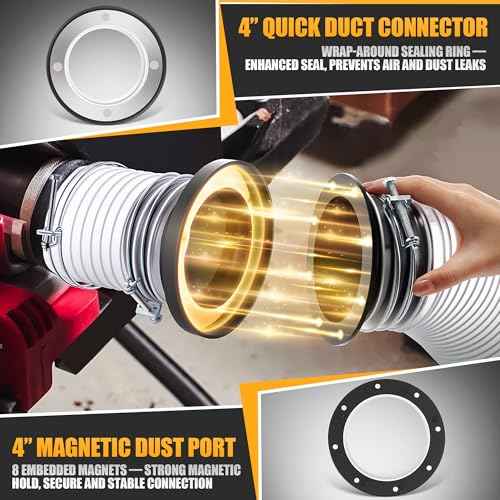 Saillong 4" Magnetic Dust Collector Fast Connect System ? 10Pcs Starter Kit with Neodymium Fittings, Hose Couplers & Clamps for Workshop Dust Collection