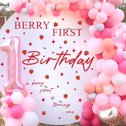 Berry First Birthday Decal Sign Party First Birthday Backdrop Decals Baby Shower Girl Party Arch Stickers Strawberry Fruit Theme Party Decorations Balloon Arch Party Supplies