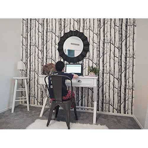 Birch Tree Peel & Stick Shiplap Black/White Removable Wallpaper - Self Adhesive, Waterproof & Shelf Liner - Home Decoration - 17.7" x 118"