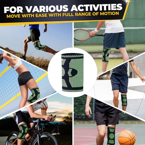 NeoTech Care Knee Support Brace - Breathable - Men, Women, Right or Left (Green Color, Size L, 1 Pair)
