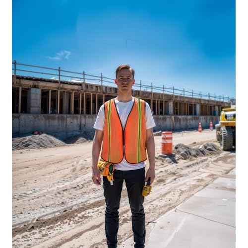 SIFE 10 Pack High Visibility Reflective Safety Vest,Made from Breathable and Neon Orange Mesh Fabric with Stretchable design,light weight for Man and Woman(Orange, 10 pack)
