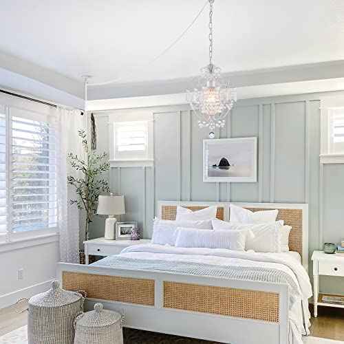 Plug in Chandelier Mini Crystal Chandelier White Retro Small Chandeliers Ceiling Light for Girls Bedroom,Farmhouse Plug in Pendant Light for Kitchen Island Bathroom Dining Room Closet