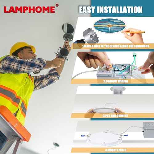 LAMPHOME 12-Pack of 4-Inch Slim LED Recessed Lights with Junction Box, Adjustable Color Temperatures (2700K-5000K), 9W Equivalent to 75W, Dimmable, 950LM Brightness - ETL and Energy Star Certified