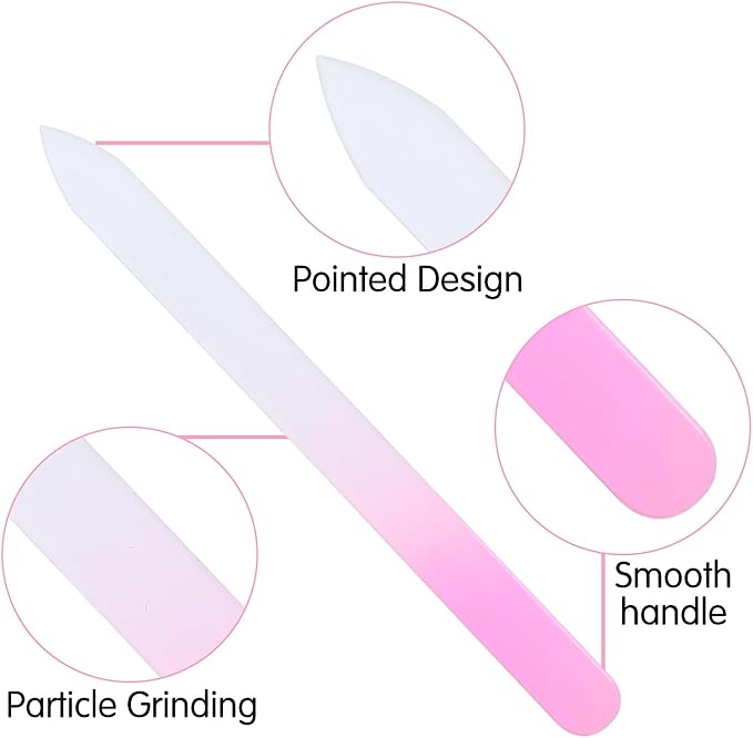 3 Pack Glass Nail Files with Case, Crystal Fingernail File for Women, Double-Sided Glass Files for Natural, Pedicure, Artificial, Fake Nails