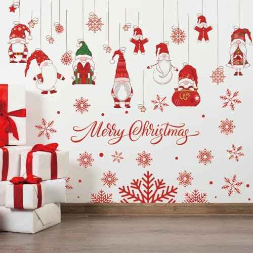 61.02 x 48.42 Inch Wall Decals: Merry Christmas Gnome Wall Stickers - Removable, Perfect for Xmas Holiday Party Supplies & Home Wall Decor