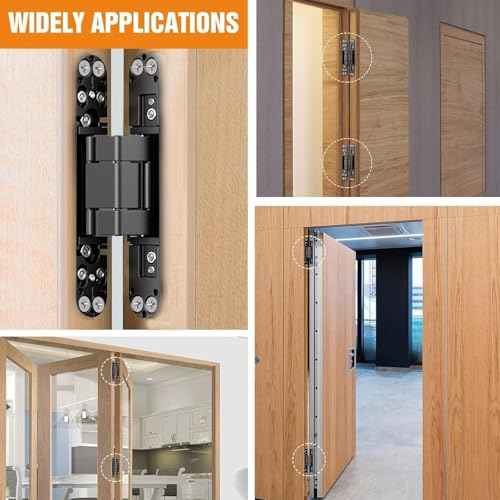7" Hidden Door Hinge/Concealed Hinges,Invisible Hinges,Invisible Door Silent 180 Degree Swing Hinge 3-Way Adjustable Butt 7 x 2.8 x 1 (Pack of 2) (Black 7 inches)
