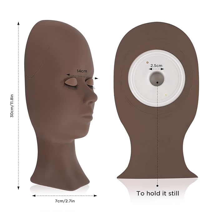 LASHVIEW Lash Mannequin Head,Replaced Eyelids Mannequin Head, For Lash Extension Practice, with 4 Pairs Replaced Eyelids, Makeup Soft-Touch Rubber Practice Head, Black Color