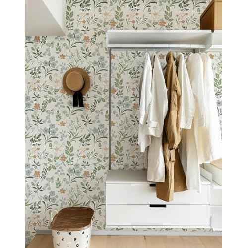MelunMer Floral Wall Paper Peel and Stick Wallpaper Boho Leaf Contact Paper for Drawers Cabinets Self Adhesive Removable Wallpaper for Bedroom Bathroom Waterproof Botanical Green17.3 x78.7