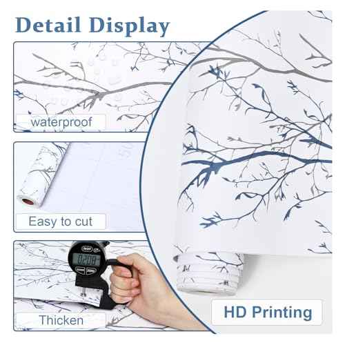 Mecpar Gray Blue Tree Branches Peel and Stick Wallpaper 17.71" x 78.7" Natural Wall Paper Modern Tree Branch Contact Paper Removable Wallpaper Self-Adhesive Vinyl for Furniture Crafts Walls
