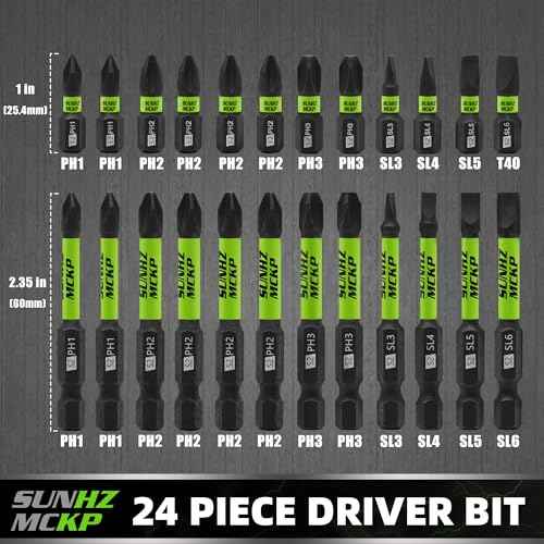 SUNHZMCKP 24-Piece Screwdriver Bit Set, Magnetic Slotted Phillips Driver Bit Set, S2 Steel, Long 1" and 2.3" Impact Screwdriving Drill Bits Set, 1/4 Inch Hex Shank Driver Bit