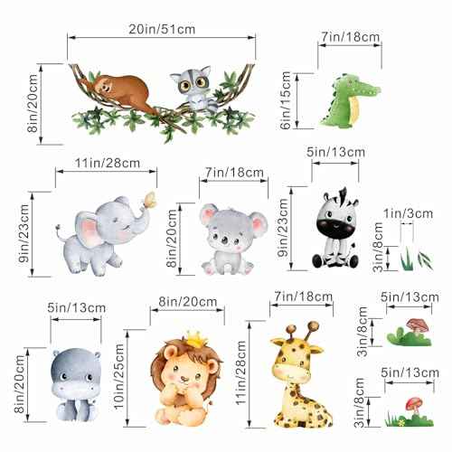 Jungle Baby Animals Wall Stickers - Elephant Lion Tiger Giraffe Wall Decals - Nursery Kids Girls Boys Room Daycare Playroom Classroom Wall Decor