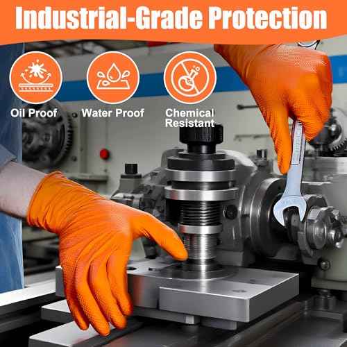 TREEGO 10 Mil Orange Nitrile Gloves Large ? Heavy Duty Disposable Latex & Powder Free, Chemical Resistant, Diamond Grip for Industrial, Automotive, Cleaning ? 100 Count