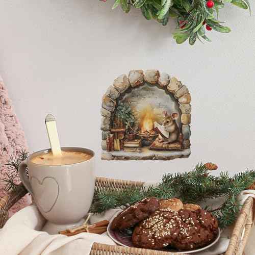 4 Sheets Christmas Realistic 3D Mouse Hole Wall Decals Cute Mouse in Hole Wall Stickers Removable Funny Mouse Hole Wall Stickers for Wall,Home,Kids Room, Living Room, Bedroom,Nursery Decor