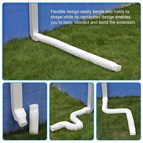 4 Pack Rain Gutter Downspout Extensions Flexible, Drain Downspout Extender,Down Spout Drain Extender, Gutter Connector Rainwater Drainage,Extendable from 21 to 68 Inches(White)