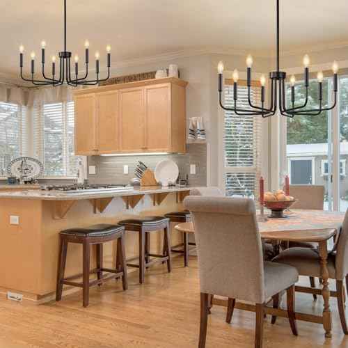 Yunnix Black Chandeliers for Dining Room 8-Light Modern Farmhouse Hanging Light Fixture in Iron for Kitchen Island Over Table, Living Room Foyer Lighting Bedroom