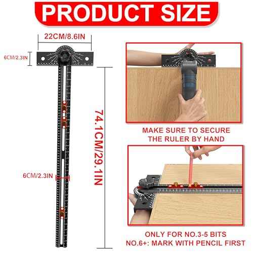 29 Inch Woodworking T Square Ruler, Aluminum Alloy, Adjustable Angle 15-165¡Æ Measurement Tool, Precision Drilling Positioning Guide for Carpentry, Drafting, Contractor, Scribe Crafting, Drywall