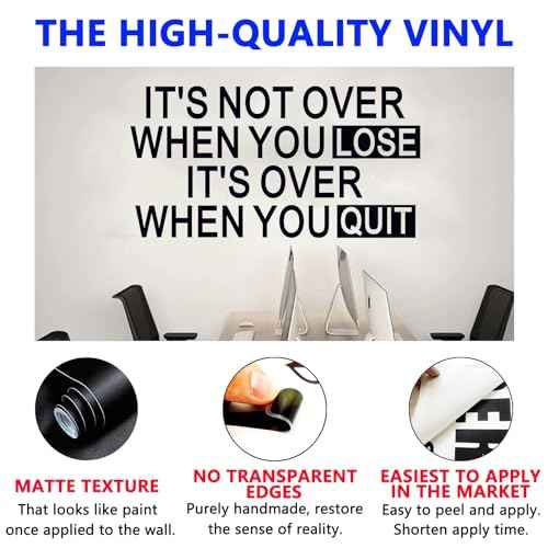 SEATUNE Gym Inspirational Quotes Wall Stickers - Positive Motivational Office Wall Decals - Workplace Home Vinyl Art Wall Decor - It's Not Over When You Lose It's Over When You Quit 21"X11"