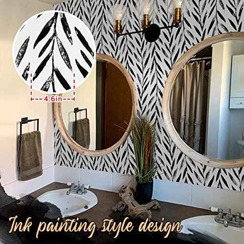 Wudnaye Black and White Peel and Stick Wallpaper Leaf Contact Paper 17.7 inch ¡¿ 118.1 inch Black and White Contact Paper Peel and Stick Wallpaper for Bathroom Self Adhesive Decorative Wallpapers
