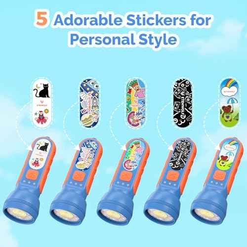 ETENWOLF L1 Rechargeable Flashlight for Kids(2-Pack),LED Flashlight with Fun DIY Stickers, 6 Light Modes, Adjustable Brightness, 1500mAh, IPX5 Waterproof Flashlight for Camping, Home & Emergency
