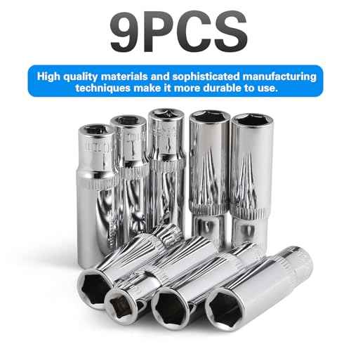 9-Piece 10mm Deep Sockets, 1/4-Inch Drive, 6-Point, Corrosion Resistance, Compatible with Standard Ratchet Wrenches and Tools