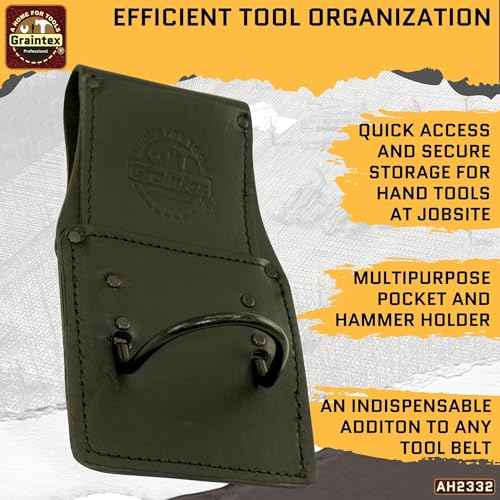 Graintex Hammer Holder Ambassador Series Color Top Grain Leather, Hammer Loop, Leather Tool Holster, Construction Workers, Electricians, Framers, Drywall Contractors