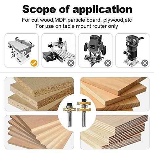 FivePears Adjustable Tongue and Groove Router Bit Set with 1/2 Inch Shank, Shaker Style 3 Teeth T Shape Wood Milling Router Bit for Match Oak Hardwood Floor Wainscoting Boards Joinery