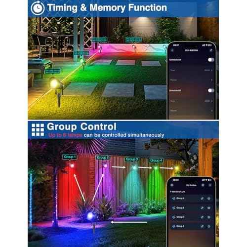 Spot Lights Outdoor, Smart RGBW LED Color Changing Landscape Lighting with APP and Remote Control, Music Mode, DIY Scenes, Timing, IP65 Waterproof Spotlight Plug in for Yard Garden, 4 Pack