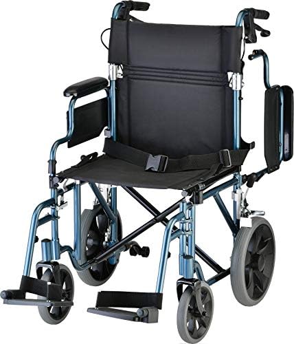 NOVA Medical Products Lightweight Transport Chair with Locking Hand Brakes, Blue