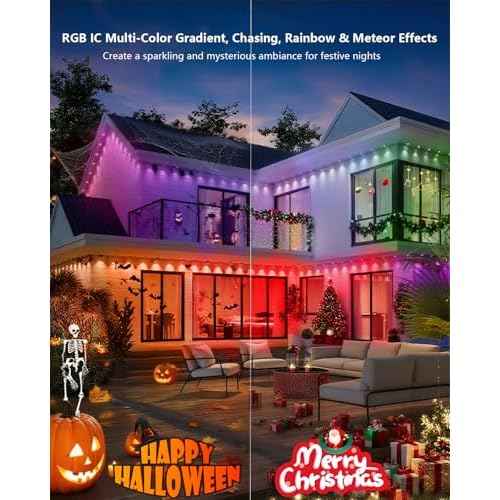 Permanent Outdoor Lights,33ft RGB IC Outdoor Lights with 20 LED Lights for House Roof,Christmas,Holiday,Party,Daily Lighting,IP67 Waterproof,Eaves Light with Multi Scene Modes for Halloween