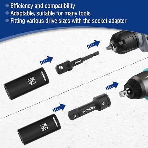 WORKPRO 20-Piece 1/2£¢ Drive Deep Impact Socket Set, 6-Point, Cr-V Steel, 10-27mm, Universal Joint, Adapter and Extension Bar, SAE