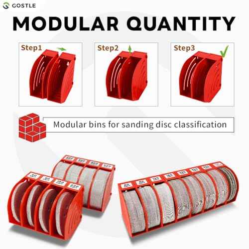 6 Inch Sanding Disc Storage Box, Sandpaper Organizer with 10 Bins ? Space-Saving Storage Rack, Offset Snap-On Connection, Grit Classification, Efficient Organization, Red